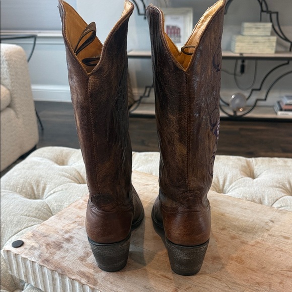 NWOT Old Gringo Women’s 8.5 B Brown Leather Cowboy Boots with Purple Embroidery - Picture 6 of 10